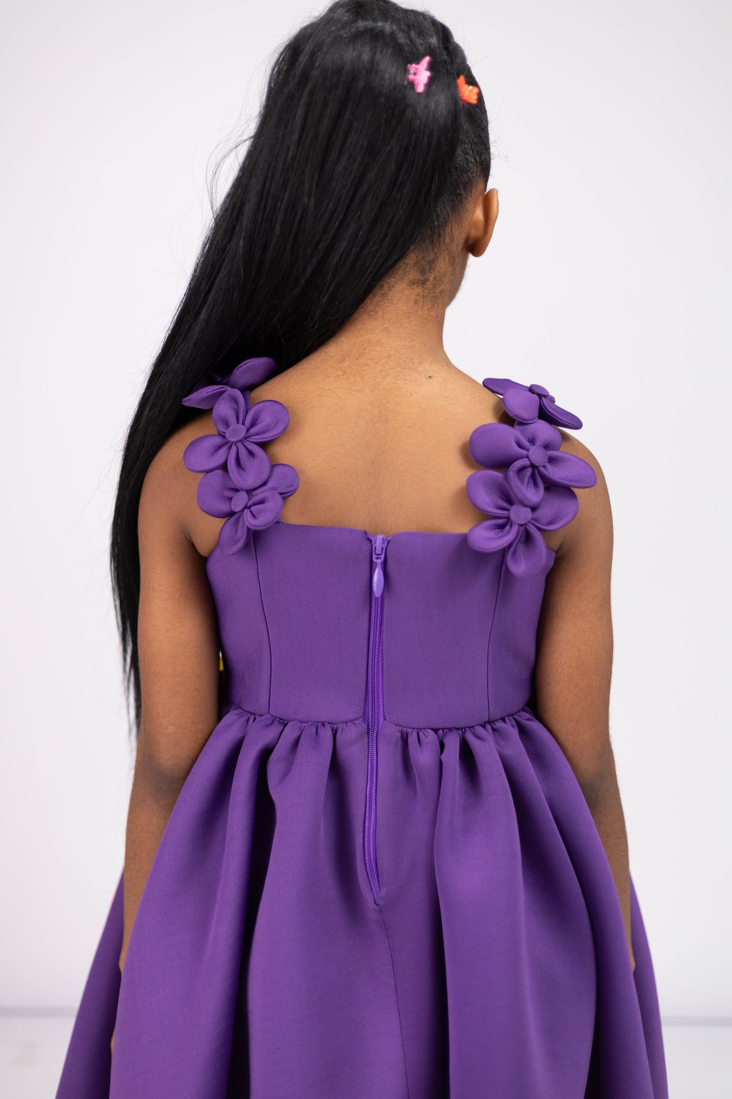 THE PETAL CASCADE GOWN β Dual-Tone Dress Adorned with 3D Florals (Purple)