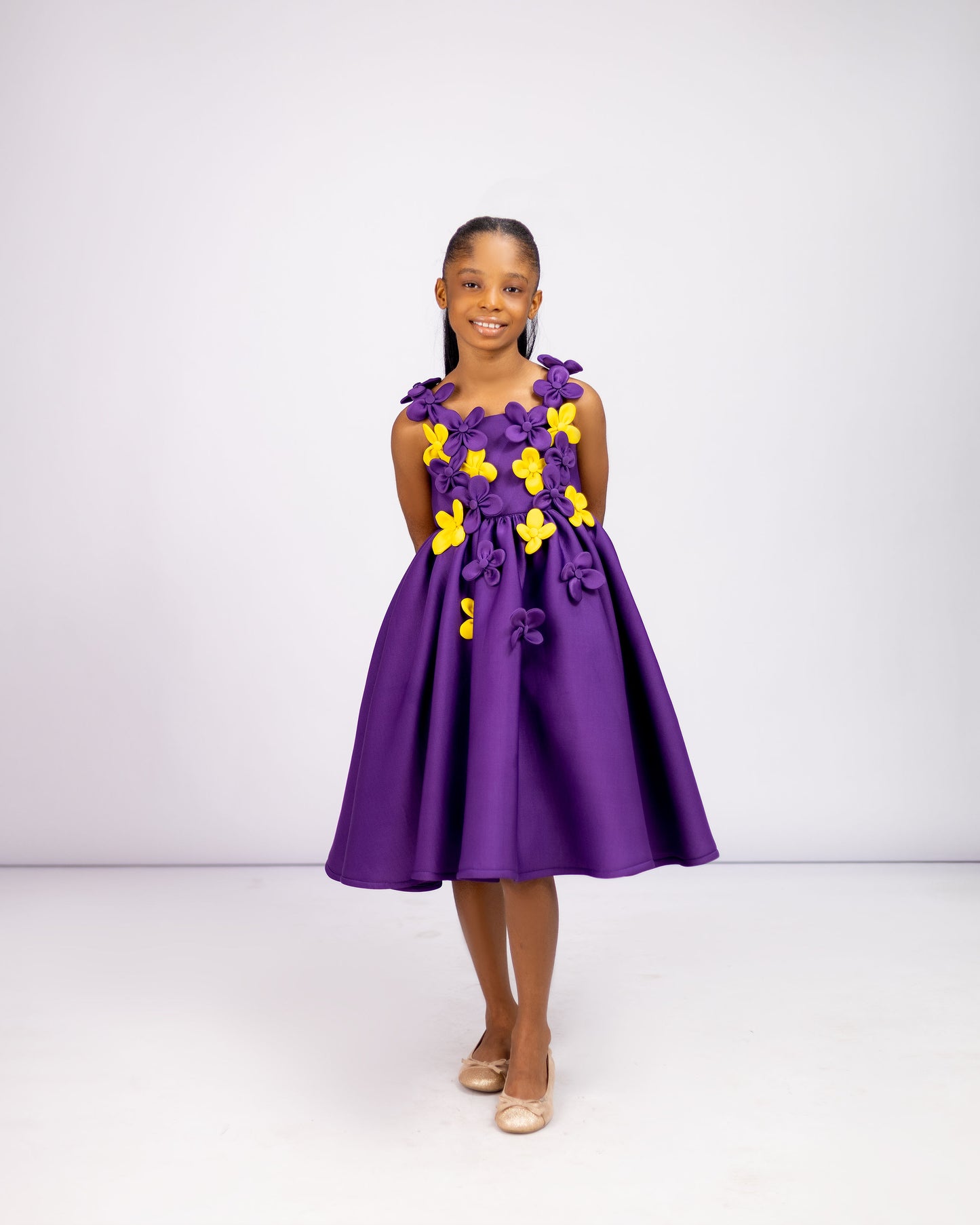 THE PETAL CASCADE GOWN β Dual-Tone Dress Adorned with 3D Florals