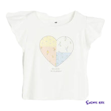 Load image into Gallery viewer, H&amp;M White/Heart Flutter-sleeved jersey top
