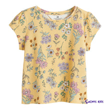 Load image into Gallery viewer, H&amp;M Light yellow/Floral Puff-sleeved jersey top
