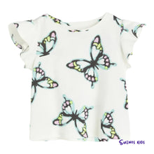 Load image into Gallery viewer, H&amp;M White/Butterflies Flutter-sleeved jersey top
