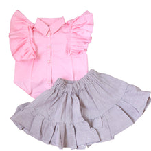 Load image into Gallery viewer, Pink ruffle Shirt and 2 step  Skirt set
