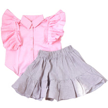 Load image into Gallery viewer, Pink ruffle Shirt and 2 step  Skirt set
