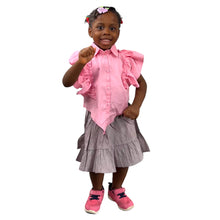 Load image into Gallery viewer, Pink ruffle Shirt and 2 step  Skirt set
