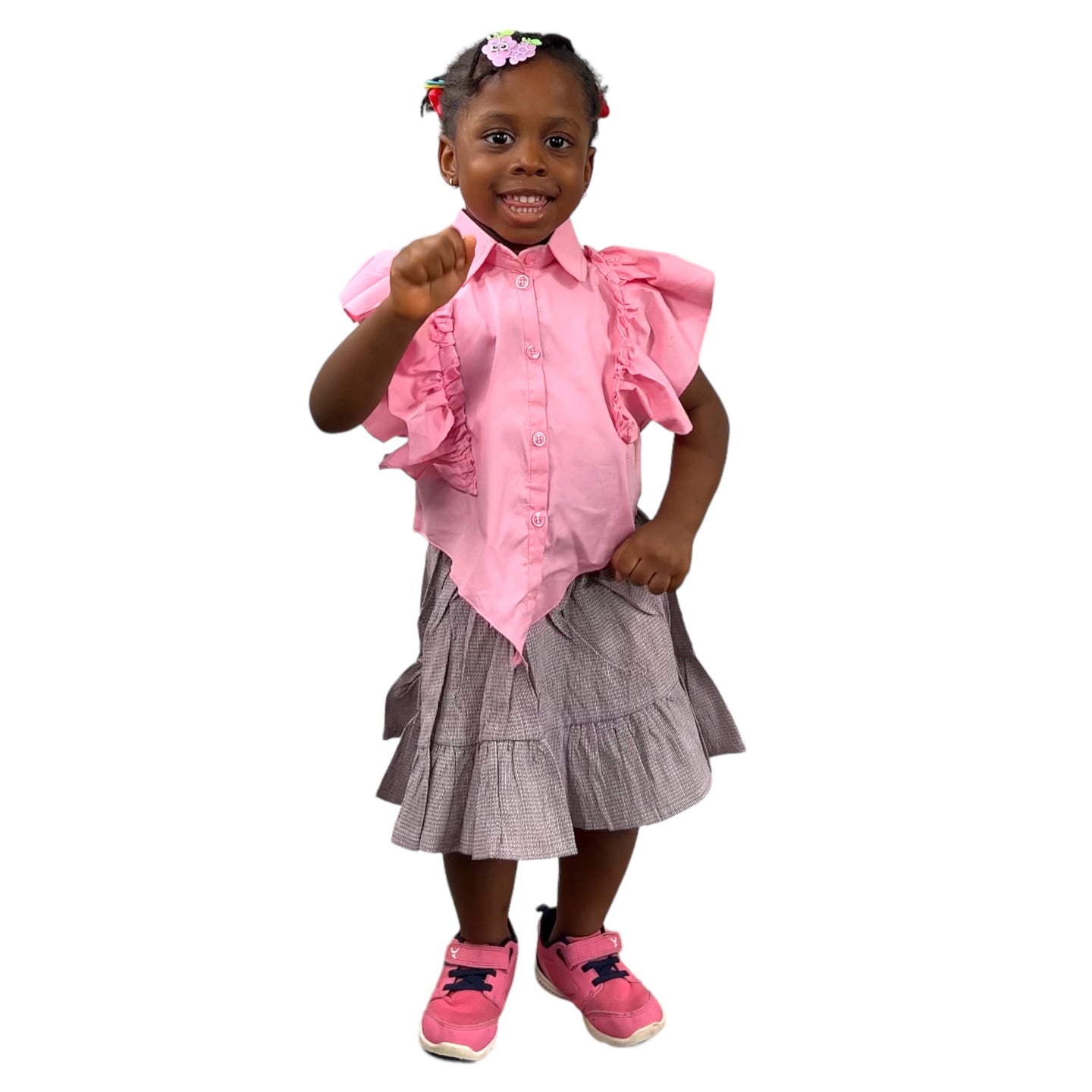 Pink ruffle Shirt and 2 step  Skirt set