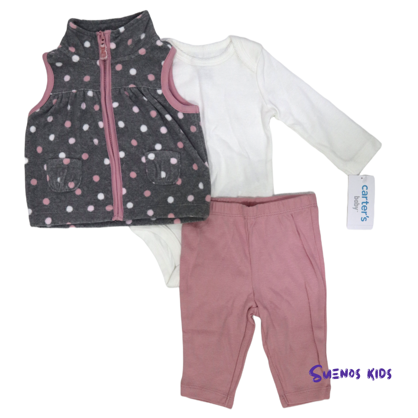 Carters 3-Piece Polka Dot Little Vest Set - Children's Clothing Store - Suenos Kids