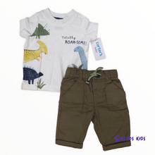 Load image into Gallery viewer, 2-Piece Dinosaur Jersey Tee &amp; Khaki Pant Set - Children&#39;s Clothing Store - Suenos Kids
