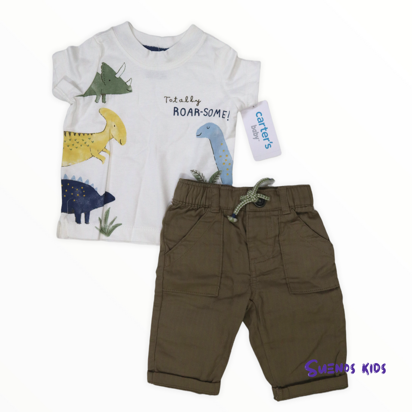 2-Piece Dinosaur Jersey Tee & Khaki Pant Set - Children's Clothing Store - Suenos Kids