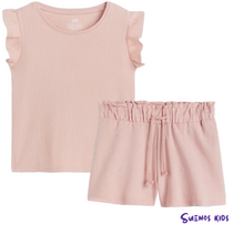 Load image into Gallery viewer, H and M Flounce-trim ribbed vest top &amp; Cotton sweatshorts
