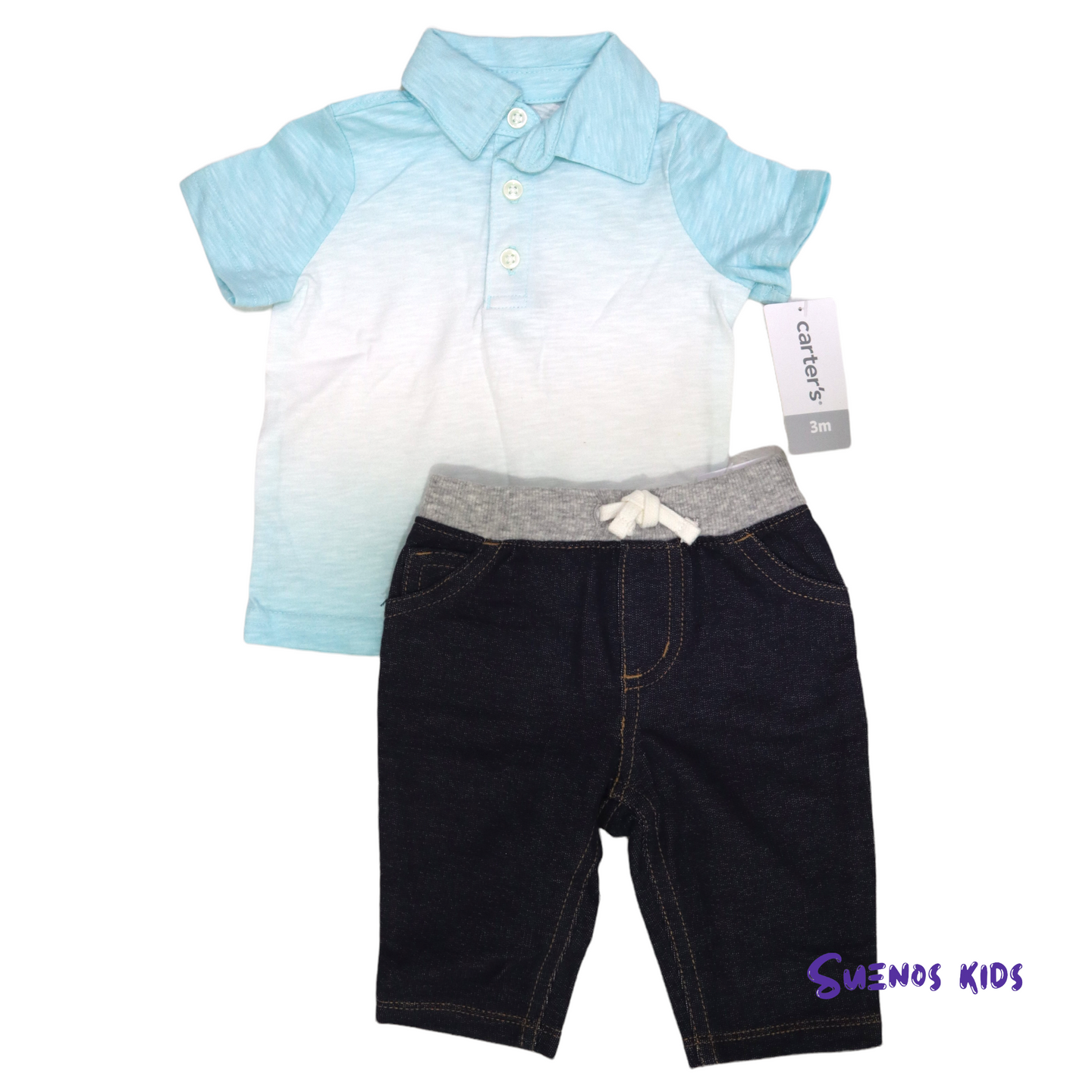 Carters Gradient Slub Jersey Polo and Pull-On Knit Denim Pants - Children's Clothing Store - Suenos Kids