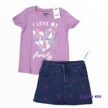 Load image into Gallery viewer, Oshkosh original graphic tee and Carters Heart Denim Skirt - Children&#39;s Clothing Store - Suenos Kids
