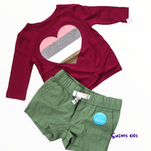 Load image into Gallery viewer, Carters 2 piece set Glitter Heart Tie-Front Jersey Tee and Pull-On Poplin Shorts - Children&#39;s Clothing Store - Suenos Kids
