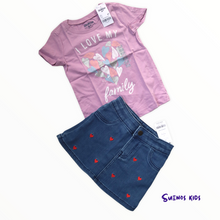 Load image into Gallery viewer, Oshkosh original graphic tee and Carters Heart Denim Skirt - Children&#39;s Clothing Store - Suenos Kids
